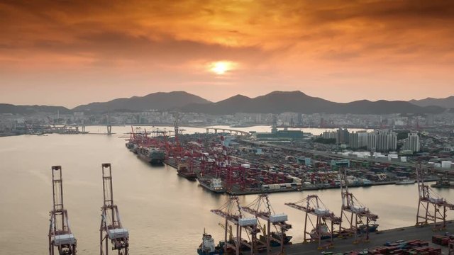 Container Terminal, Day to Night 4K Timelapse, Busan in South Korea
