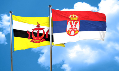 Brunei flag with Serbia flag, 3D rendering