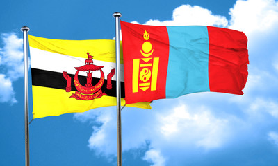 Brunei flag with Mongolia flag, 3D rendering