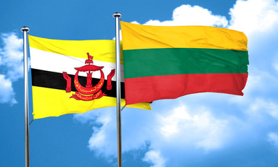 Brunei flag with Lithuania flag, 3D rendering