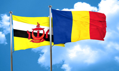 Brunei flag with Romania flag, 3D rendering