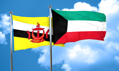 Brunei flag with Kuwait flag, 3D rendering