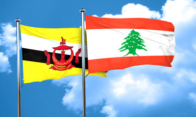 Brunei flag with Lebanon flag, 3D rendering