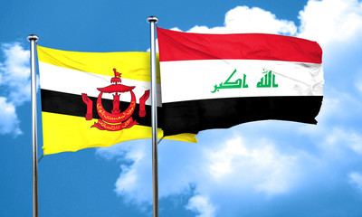Brunei flag with Iraq flag, 3D rendering