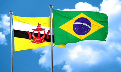 Brunei flag with Brazil flag, 3D rendering