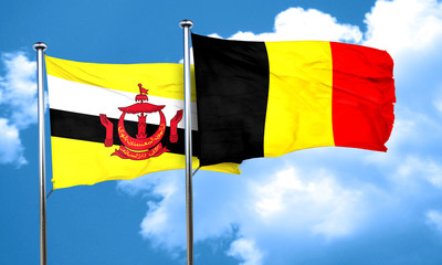Brunei flag with Belgium flag, 3D rendering