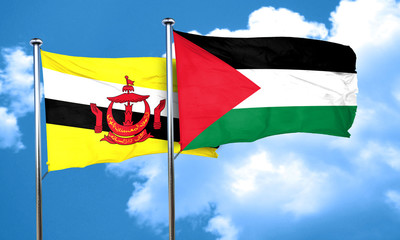 Brunei flag with Palestine flag, 3D rendering