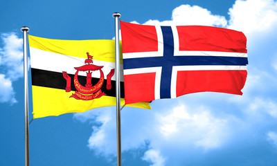 Brunei flag with Norway flag, 3D rendering