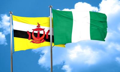 Brunei flag with Nigeria flag, 3D rendering