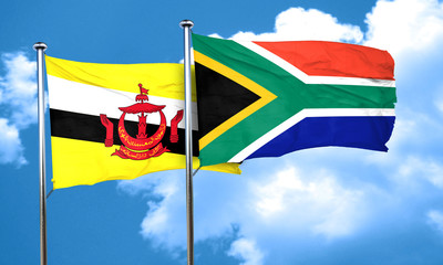 Brunei flag with South Africa flag, 3D rendering