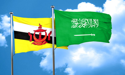 Brunei flag with Saudi Arabia flag, 3D rendering