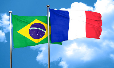Brasil flag with France flag, 3D rendering