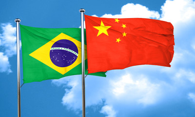 Brasil flag with China flag, 3D rendering