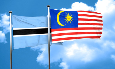 Botswana flag with Malaysia flag, 3D rendering