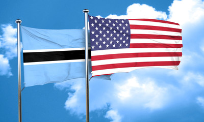 Botswana flag with American flag, 3D rendering