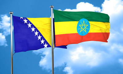 Bosnia and Herzegovina flag with Ethiopia flag, 3D rendering