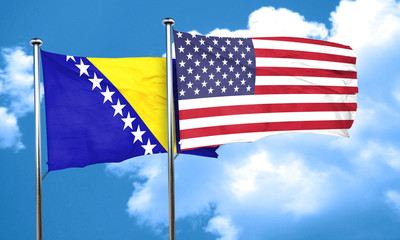 Bosnia and Herzegovina flag with American flag, 3D rendering