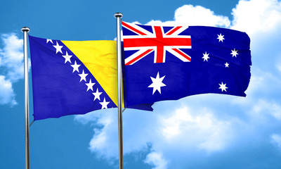 Bosnia and Herzegovina flag with Australia flag, 3D rendering