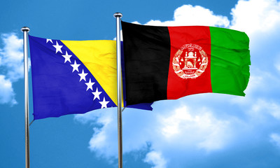 Bosnia and Herzegovina flag with afghanistan flag, 3D rendering