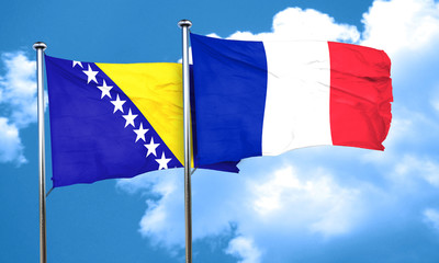 Bosnia and Herzegovina flag with France flag, 3D rendering