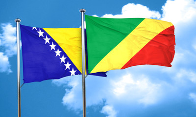 Bosnia and Herzegovina flag with congo flag, 3D rendering