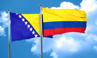 Bosnia and Herzegovina flag with Colombia flag, 3D rendering