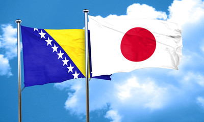 Bosnia and Herzegovina flag with Japan flag, 3D rendering