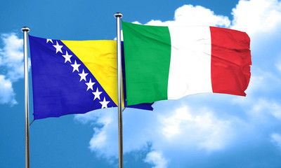 Bosnia and Herzegovina flag with Italy flag, 3D rendering