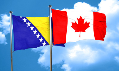 Bosnia and Herzegovina flag with Canada flag, 3D rendering