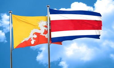 Bhutan flag with Costa Rica flag, 3D rendering