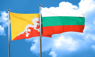 Bhutan flag with Bulgaria flag, 3D rendering