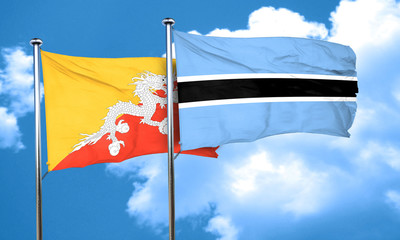 Bhutan flag with Botswana flag, 3D rendering