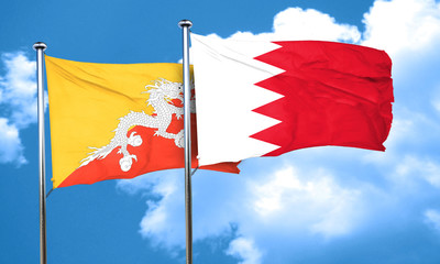 Bhutan flag with Bahrain flag, 3D rendering