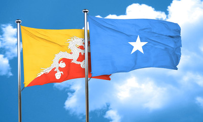 Bhutan flag with Somalia flag, 3D rendering