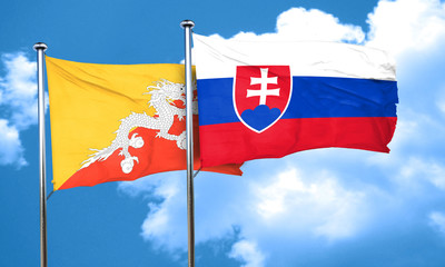 Bhutan flag with Slovakia flag, 3D rendering