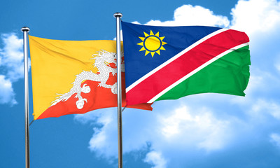 Bhutan flag with Namibia flag, 3D rendering