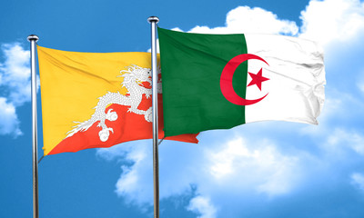 Bhutan flag with Algeria flag, 3D rendering