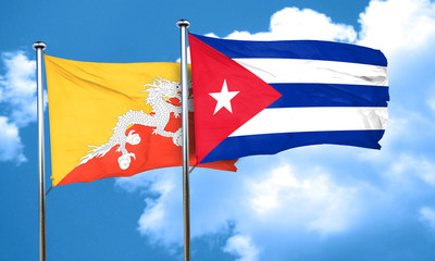 Bhutan flag with cuba flag, 3D rendering