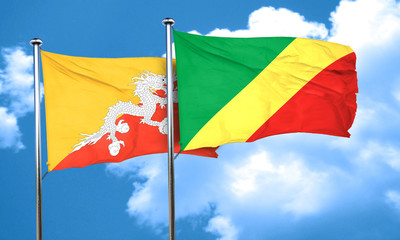 Bhutan flag with congo flag, 3D rendering