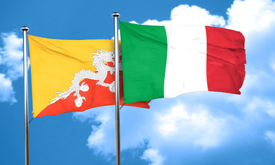 Bhutan flag with Italy flag, 3D rendering
