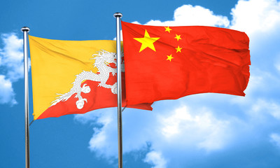 Bhutan flag with China flag, 3D rendering