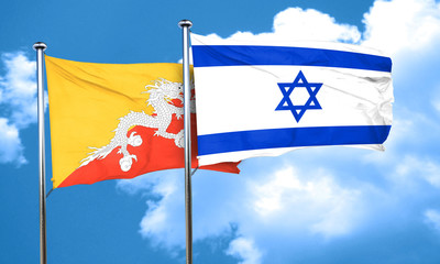 Bhutan flag with Israel flag, 3D rendering