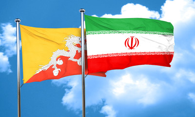 Bhutan flag with Iran flag, 3D rendering