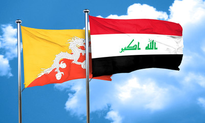 Bhutan flag with Iraq flag, 3D rendering