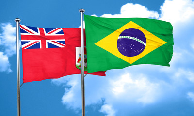 bermuda flag with Brazil flag, 3D rendering