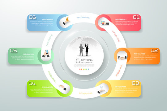 Design circle infographic 6 steps, Business timeline infographic