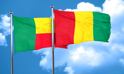 Benin flag with Guinea flag, 3D rendering