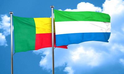 Benin flag with Sierra Leone flag, 3D rendering