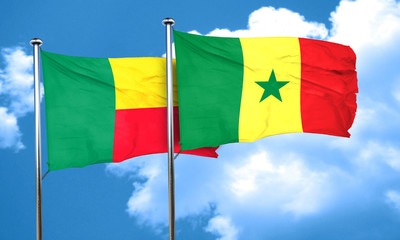 Benin flag with Senegal flag, 3D rendering