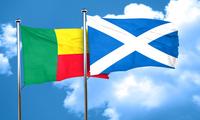 Benin flag with Scotland flag, 3D rendering